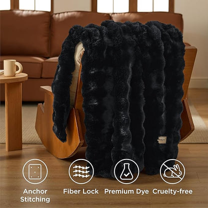 Bedsure GentleSoft Fluffy Fuzzy Twin Blanket, Soft Cozy Fleece Faux Fur Blanket, Pink Decorations Minky Velvet Couch Cover, Thick Warm Plush Women Men Birthday Gifts, 870GSM, Black