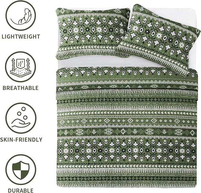 BEDIFANY Quilts King Size, Reversible Lightweight Bedspread with Boho Geometry Printed, Boho Bed Spread Coverlet Sets for Bed Decoration, All-Season King Quilt Bedding Set (98 * 106 in), 3 Pieces