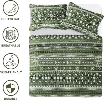BEDIFANY Quilts King Size, Reversible Lightweight Bedspread with Boho Geometry Printed, Boho Bed Spread Coverlet Sets for Bed Decoration, All-Season King Quilt Bedding Set (98 * 106 in), 3 Pieces