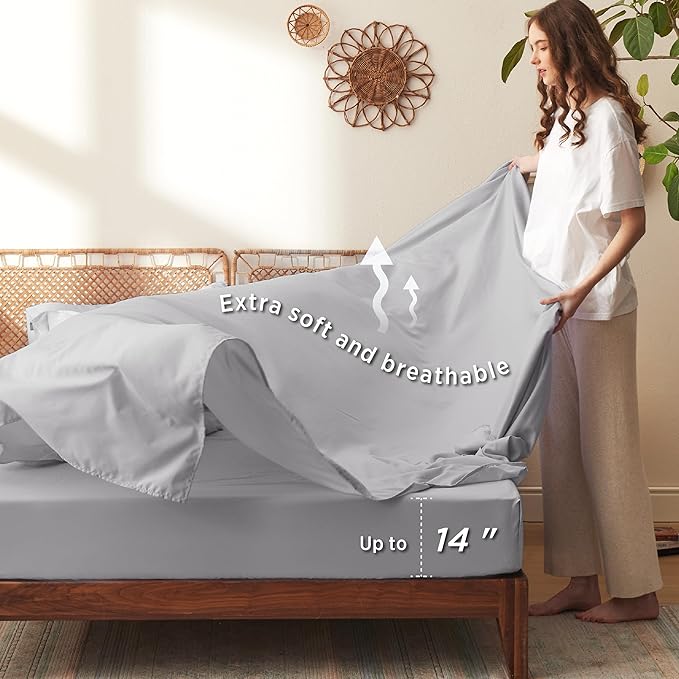 Bedsure Queen Comforter Set - 7 Pieces Floral Grey Soft Bedding Sets, Queen Bed in a Bag with Botanical Flowers Comforter, Sheets, Pillowcases & Shams