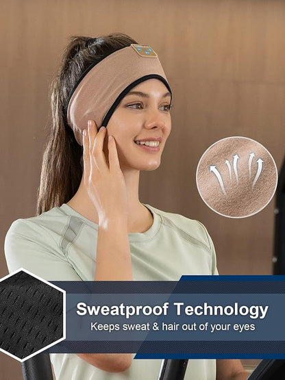 Lullaband Sports Headband Headphones Wide Stretchy Non-Slip Moisture Desert Color Wicking Sweat Sleep Headbands for Men Women Sleeping Running Fitness Yoga Cycling