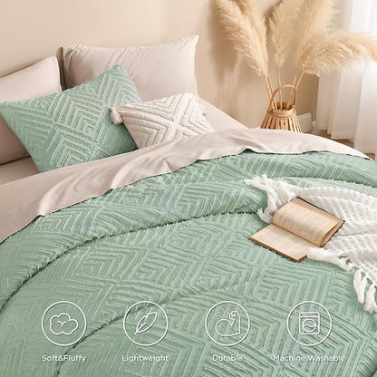 Andency Oversized King Comforter 128''x120'', 3 Pieces Sage Green Boho Bedding Set & Collections, All Season Soft Farmhouse Tufted Fluffy Bed Set (1 Comforter, 2 Pillowcases)