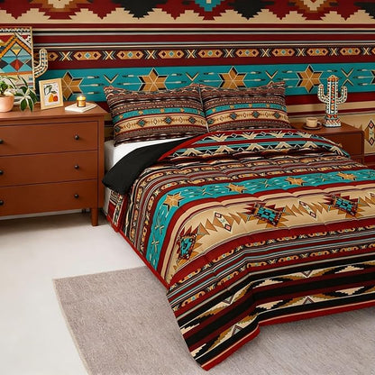 Aztec Quilt Ethnic Tribal Arrow Comforter Set,Retro Southwest Native Bohemian Bedding Set Full,Western Star Geometric Sriped Duvet Insert African Tribe Exotic Nordic Style Boho Decor,Warm Taupe