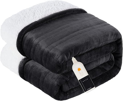 Heated Blanket Electric Blanket Full Size Soft Flannel Sherpa, 6 Heat Levels Fast Heating, 2 to 10 Hours Auto-Off Detachable Controller Machine Washable, Grey 72"x84"