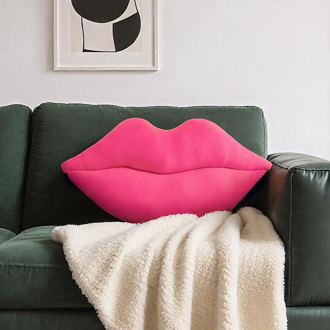 AELS 3D Large Lips Throw Pillows, Soft Decorative Love Pillows, Velvet Cute Pillow, 24 x 12 inches for Couch, Sofa, Bed, Living Room, Bedroom, Vivid Pink
