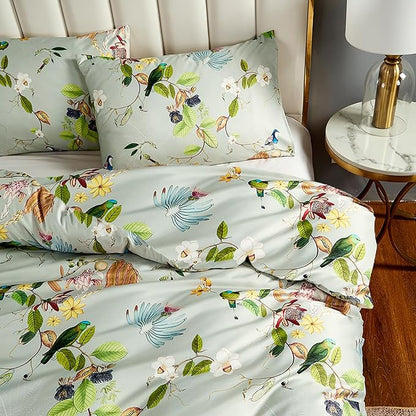 mixinni Floral Comforter Set Full Size, Fluffy Soft Microfiber Cute Flower Birds Bedding Sets for All Season, 1 Vibrant Colors Comforter and 2 Pillowcases-Full Size