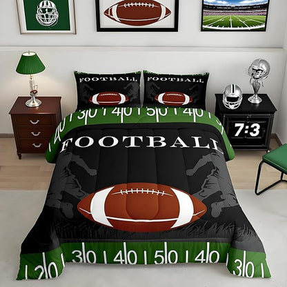 Feelyou Football Bedding Set Rugby Sports Comforter Soccer Ball Game Comforter Set for Kids Adults American Football Player Duvet Set Soft Room Decor King Size Quilt Boys