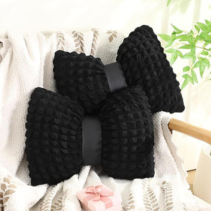 Novabright 2 Pcs Bow Pillow, 13 x 14 Bow Shaped Coquette Throw Pillow, Cushion Soft Home Decorative for Bedroom Sofa Couch Living Room(Black)