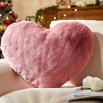 YRXRUS Heart Pillow, Rose Heart Pillows, Love Pillow Gifts, 14X17 Inch Large Heart Shaped Pillows, Faux Rabbit Fur Coquette Room Decor Throw Pillows, Living, Bedroom, Indoor Outdoor