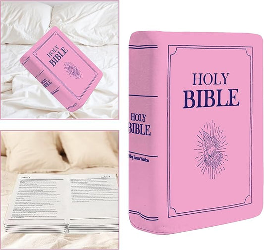 Bible Pillow Book Plush That Opens, for Teens Adults Christian Gifts, Cozy Faith Bible Pillow (Pink)