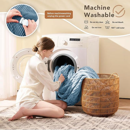 Homemate Electric Heated Blanket Twin Size - 62"x84" Heating Blanket Twin Size 1/2/4/6/8 Hours Auto-Off 10 Heat Level Over-Heat Protection Soft Flannel Sherpa ETL Certification