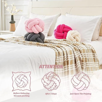 Uvvyui Knot Pillow Ball, Soft Pink Home Decor Knotted Pillows, Handmade Round Plush Throw Pillow, Aesthetic & Cute Large Decorative Pillows for Bed, Floor, Couch, Bedroom Home Decor 11 inches