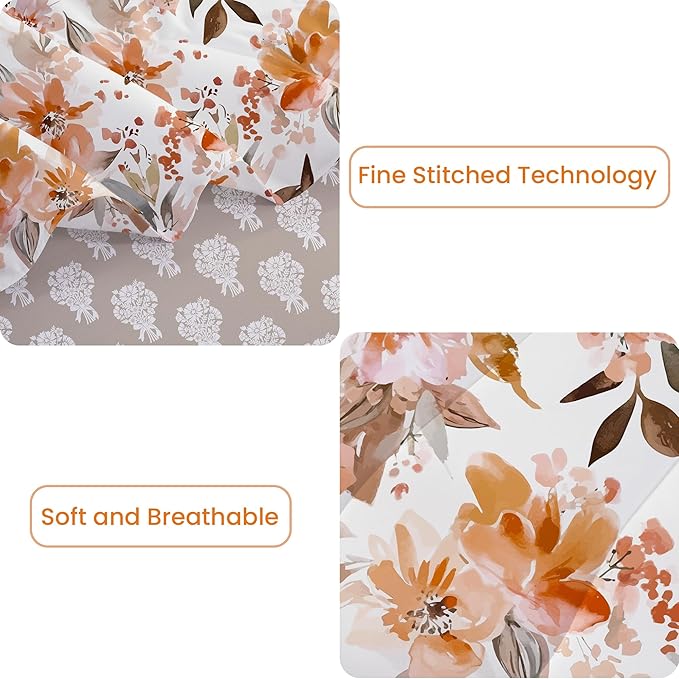 Floral Queen Comforter Set with Sheets, 7 Piece Luxury Vintage Bedding, Soft Microfiber Bed in a Bag, Cozy Lightweight Bed Set, Burnt Orange Flower Brown Leaf Fall