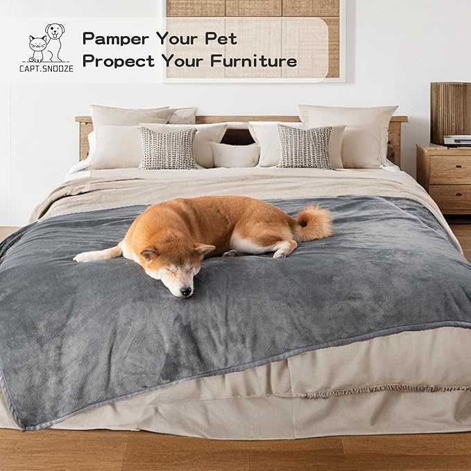 Waterproof Dog Blankets Dark Grey Pet Blanket 60"x80", Soft Fluffy Sofa Car Bed Protector, Reversible Leakproof Flannel Washable Dog Blanket for Large Dogs