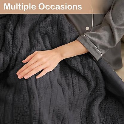 Electric Heated Blanket Full Size 72"×84" with 9 Heating Levels & 1-10Hs Auto Off，Double Sided Plush Sherpa, Energy Efficient, Machine Washable, for Couch & Bed, Dark Gray