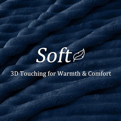BEDELITE King Size Blanket for Bed, 300GSM Soft & Warm Fleece Blanket, Decorative and Giftable Striped Navy Blankets for Women, Men, 108"x90"