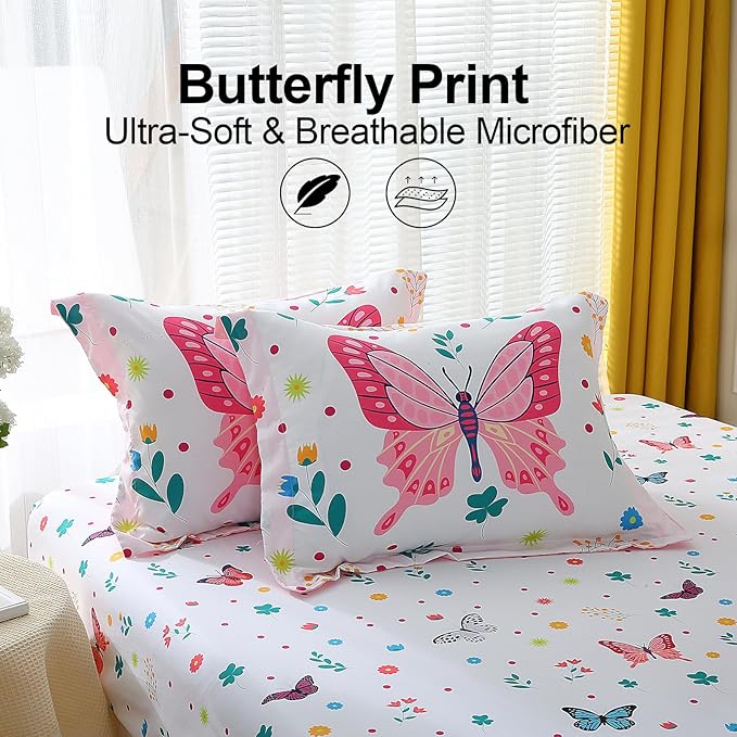 Butterfly Comforter Set Twin Size for Girls Kids Teens 7 Piece Bed in A Bag Colorful Butterflies Flower Leaves Bedding Set All Season Lightweight