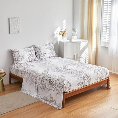 Green Comforter Sheet Set Bed in a Bag 6 Pieces Twin Size Tree Branch Bloom Flower Microfiber Reversible Bedding Set (1 Comforter 2 Pillow Shams 1 Flat Sheet 1 White Fitted Sheet 1 Pillowcases)