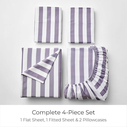 Mellanni California King Sheets Set - 4 PC Iconic Collection Bedding - Hotel Luxury, Soft, Cooling Bed Sheets - Wrinkle, Fade, Stain Resistant (Cal King, Oxford Stripe Hazy Lilac)