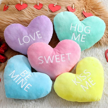 5 Pcs Valentine Heart Shape Pillow Conversation Heart Pillow Candy Cute Love Words Shaped Pillow Soft Throw Pillow Plush Cushion for Girls Friends Children Gift Living Dining Room