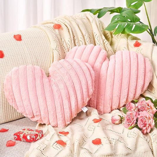 2 Pack Pink Heart Pillow Decorative Throw Pillows, Fluffy Heart Shaped Pillow for Bed Couch Chair, Faux Fur Cute Love Pillow Cushion for Room Decor, Valentines Day, 15" x 13" (2, light pink, 15x13in)