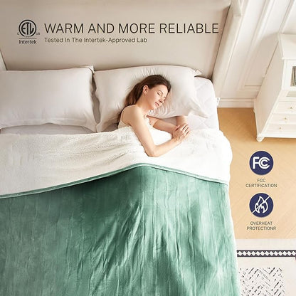 Electric Blanket Twin 62"x84" Heated Electric Blankets 10 Heating 12 Time Settings Levels 8 Hours Auto Off Fast Heating and Overheat Protection ETL Certified Machine Washable,Green