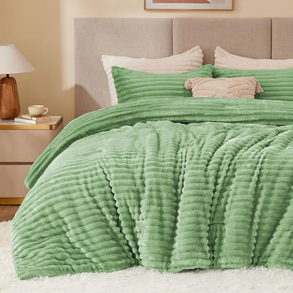BEDELITE Fleece Twin Comforter Set -Super Soft & Warm Fluffy Green Bedding, Luxury Fuzzy Heavy Bed Set for Winter with 1 Pillow case