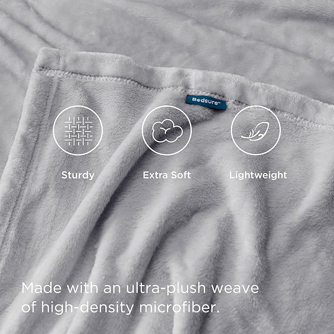 Bedsure GentleSoft Twin XL Fleece Blanket Dorm Bedding - Lightweight Soft Cozy Blankets for Bed, Sofa, Couch, Travel, Camping,Light Grey, 66"x90"