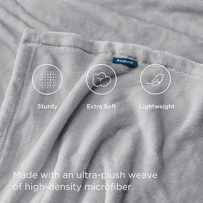 Bedsure GentleSoft Fleece Blanket Twin Size Light Grey - 300GSM Lightweight Plush Fuzzy Cozy Soft Warm Blanket for Bed, Sofa, Couch, Travel, Camping, 60x80 inches