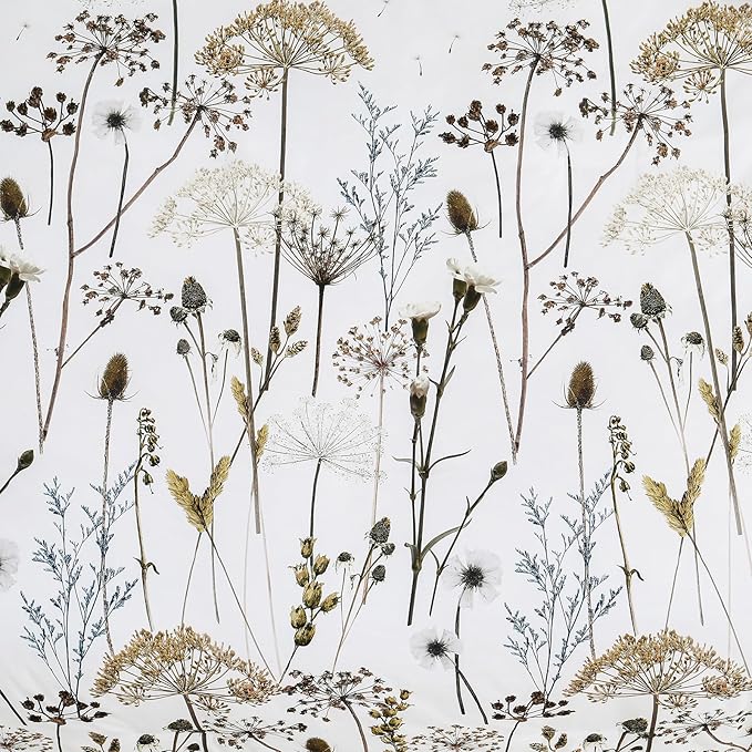 Yiran Khaki Floral Comforter Set Queen Size, 7 Piece Dandelion Botanical Plant Comforter Bedding Set, Bed in a Bag Queen, Soft Microfiber Complete Bedding Set with Sheets for All Season