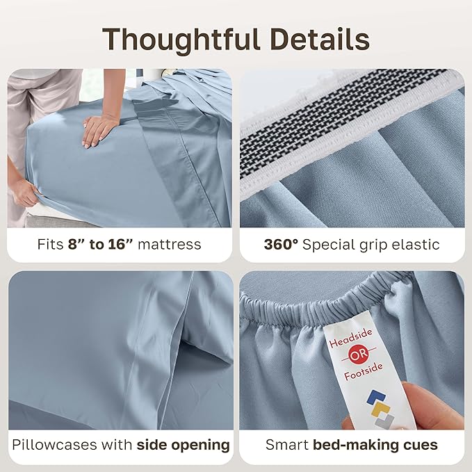 California Design Den King Sheets Set - 1000 Thread Count Sateen, Thick and Natural 100% Cotton Bed Sheet Set, Deep Pockets, Durable Bedding - Blue