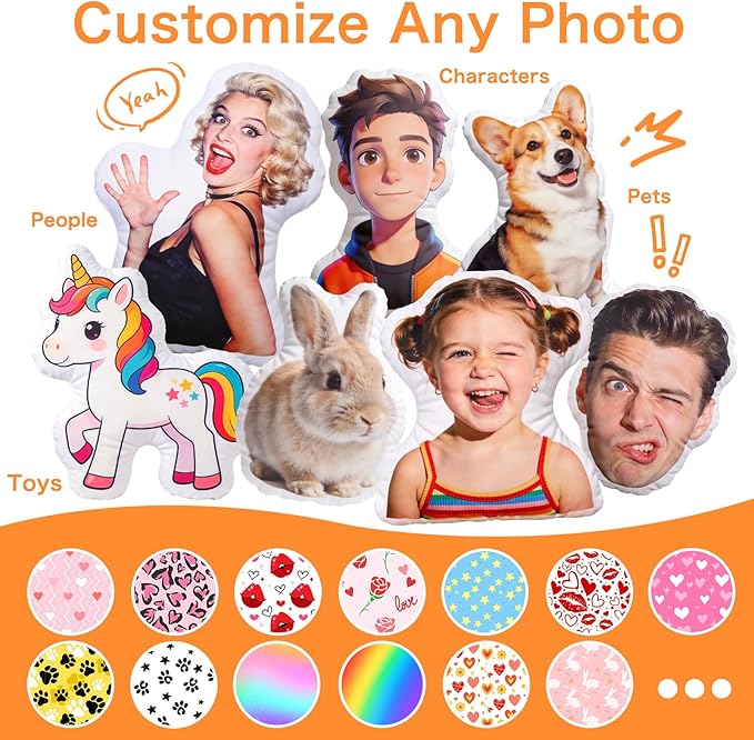 Custom Pillow with Picture & Text, Valentines Day Gifts for Boyfriend, 3D Personalized Head Face Pillows, Custom Stuffed Photo Pillow, Birthday Anniversary Funny Gift for Couple Friend Family (Shaped)