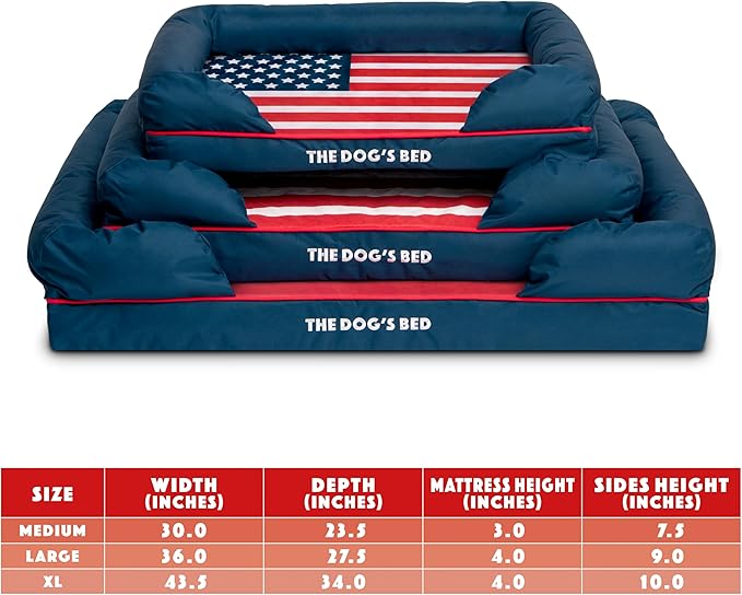 The Dog’s Bed Replacement Outer Cover, Oxford Fabric, Blue with Red Trim & USA Center Flag, Large