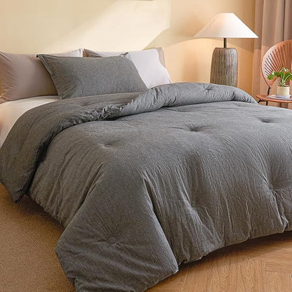 100% Cotton Comforter Set Full Size – Reversible Yarn-Dyed Design, Soft Washed Cotton on Both Sides, Lightweight All-Season Bedding, Machine Washable(Black Grey, 80”x90”)