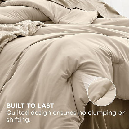 Bedsure Twin Comforter Set - 5 Pieces Light Beige Twin Bedding Set for All Seasons, Boho Contrasting Design Bed in a Bag with Comforter, Sheets, Pillowcase & Sham