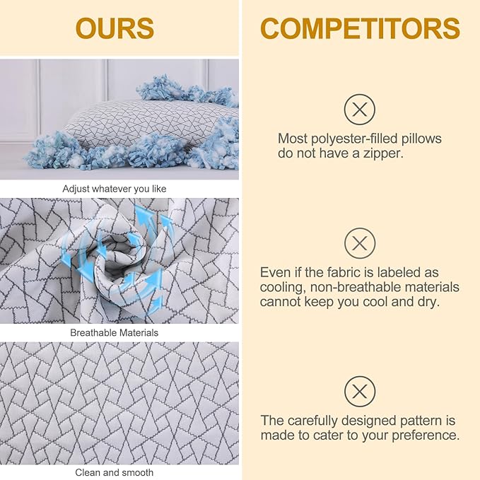 Neck Support Shredded Memory Foam Pillows for Sleeping, Adjustable Firm Pillow for Side, Back and Stomach Sleepers, Very Soft ＆ Warm for Winter ＆ Spring, King Size Set of 2（18 * 33inch）
