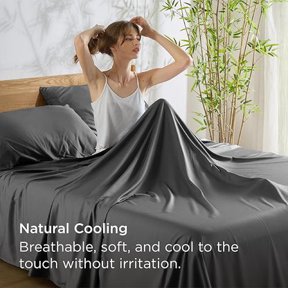 Bedsure Full Size Bed Sheets, Cooling Sheets, Rayon Derived from Bamboo, Breathable & Soft, Deep Pocket Up to 16 Inches, Hotel Luxury Silky Bedding for Hot Sleepers, Grey