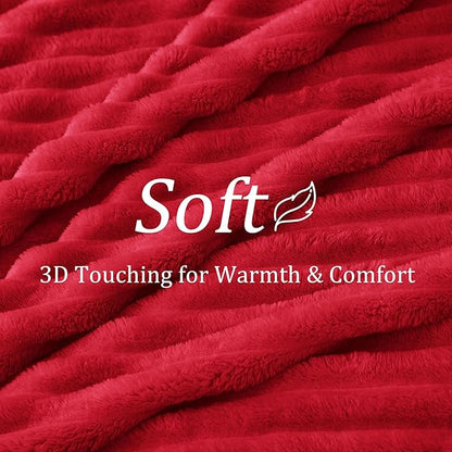 BEDELITE Fleece Throw Blanket for Couch, 300GSM Soft & Warm Fluffy Queen Blanket, Decorative and Giftable Striped Red Blankets for Women, Men, 50"x60"