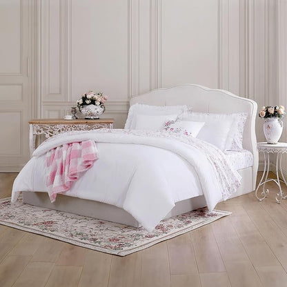 Shabby Chic® - King 3-Piece Comforter Set, Soft Cotton Bedding with Matching Shams, Romantic Ruffled Home Decor for All Seasons (Brette White, King)