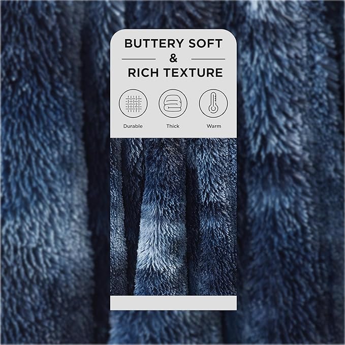 Bedsure GentleSoft Fluffy Navy Blue Throw Blanket, Tie Dye Blue Decor Navy Gifts for Men, Soft Cozy Fuzzy Plush Minky Thick Warm Sherpa Fleece Faux Fur Blanket for Couch, Blanket Gifts for Him, 50x60