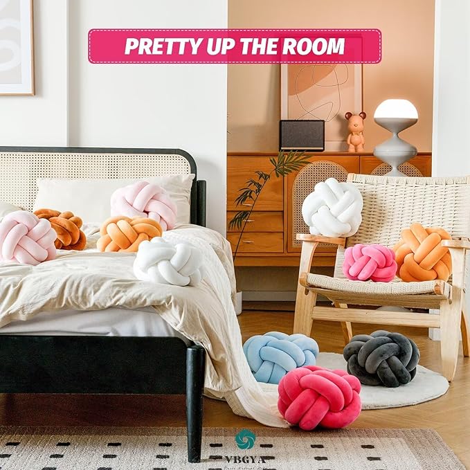 Knot Pillow Ball, Soft Home Decorative Throw Pillows Cushion, Round Changeability Knotted Pillows, Modern Home Handmade Cushions for Bedroom, Sofa, Couch (8 Inch, Hot Pink)
