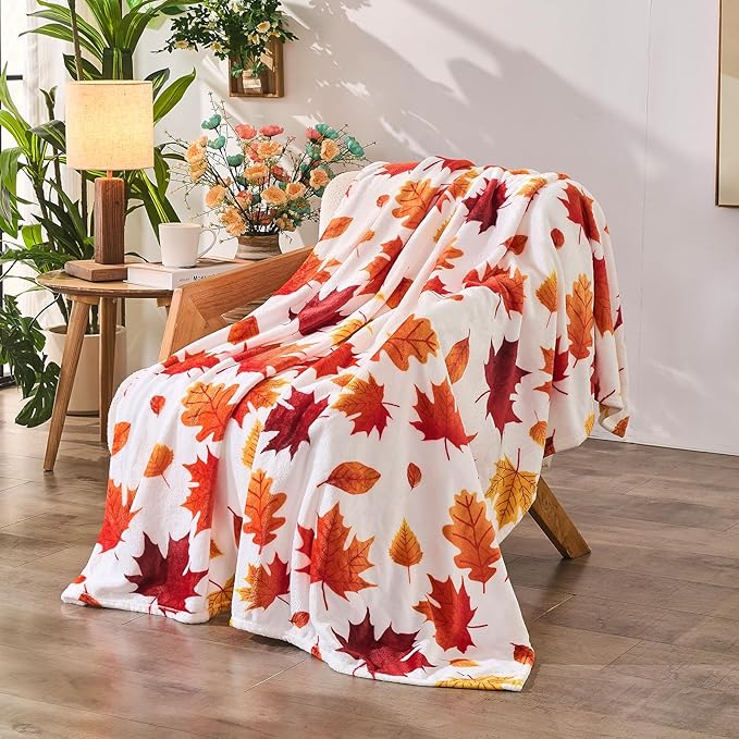 Fall Leaf Throw Autumn Blanket Fall Birthday Gift for Women Mom Girls Thanksgiving Halloween Fall Leaves Throw for Couch Sofa Bed Chair 60"x80"