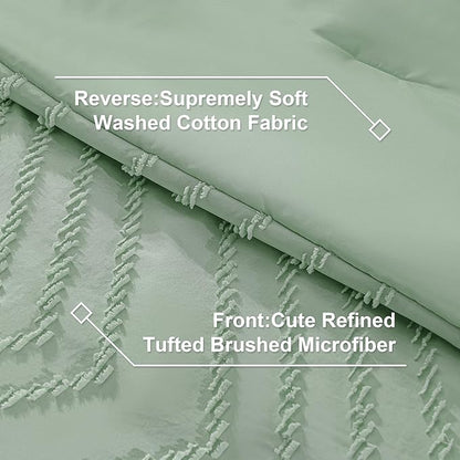 Litanika Super King Plus Size Comforter Set with Sheets Sage Green - 7 Pieces Bed in a Bag Oversized King Boho Tufted Complete Bedding Sets with Comforter, Sheets, Pillowcases & Shams