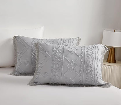 Boho King Size Comforter Set Grey 3 Pieces Tufted Tassel King Comforter Set Prime Lightweight Down Comforter King Size Gray Shabby Chic Boho Bedding Farmhouse Fluffy Comforter Bed Set Gift Choice