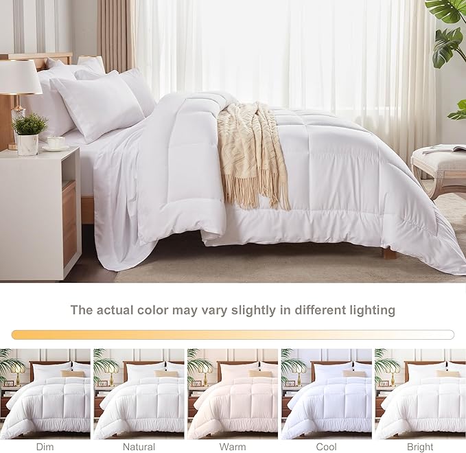 Newspin Full Comforter Set White - Bed in a Bag Full Size 7 Pieces, All Season Bed Set, Fluffy Comforter Set with Sheets, Sheet Set Quilt Blanket, Pillowcases & Shams
