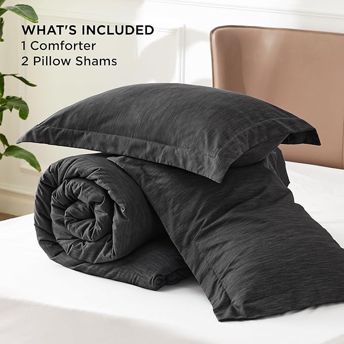 Bedsure Full Comforter Set - Black Soft Bedding for All Seasons, Cationic Dyed Bed Set, 3 Pieces, 1 Full Size Comforter (82"x86") and 2 Pillow Shams (20"x26"+2")
