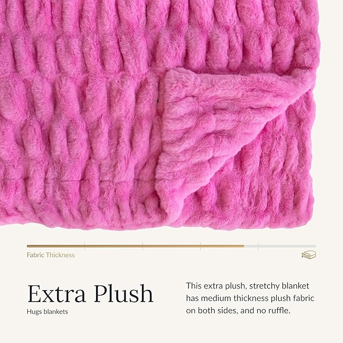 Minky Couture Hugs Blanket - Extra Plush Blanket for Premium Gifting - Stretchy Bubbled Cozy Throw - Silky Smooth - Durable & Machine-Washable - Travel-Friendly - Grande, Pink