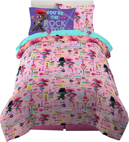 Franco Kids Bedding Soft Comforter and Sheet Set with Sham, 5 Piece Twin Size, Trolls World Tour