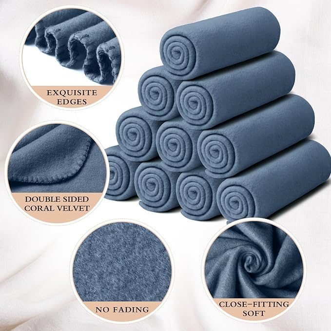 Kinlop Fleece Blanket Bulk 60 x 50 Inch Soft Lightweight Fleece Cozy Blanket Warm Throw Plush Pet Throw for Bed Couch Sofa Home Office Wedding Gifts Travel Camping(Gray Blue)