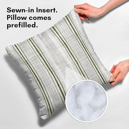 Americanflat 16x16 Throw Pillow with Sewn-in Insert - All-in-One Decorative Pillows - No Cover Needed - Soft and Durable Cushion for Bed or Sofa - Polyester - Green and White